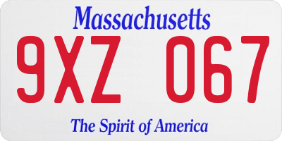 MA license plate 9XZ067