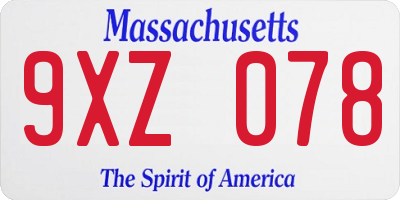 MA license plate 9XZ078