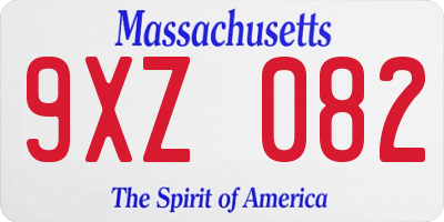 MA license plate 9XZ082