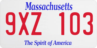 MA license plate 9XZ103
