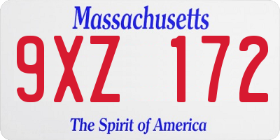 MA license plate 9XZ172