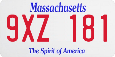 MA license plate 9XZ181