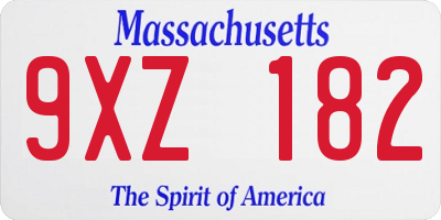MA license plate 9XZ182