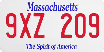 MA license plate 9XZ209