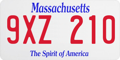 MA license plate 9XZ210