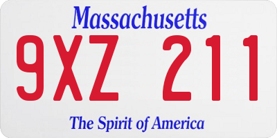MA license plate 9XZ211