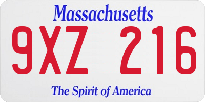 MA license plate 9XZ216