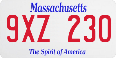 MA license plate 9XZ230
