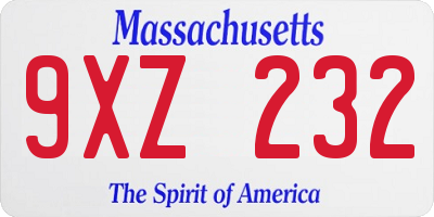 MA license plate 9XZ232