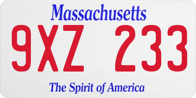 MA license plate 9XZ233