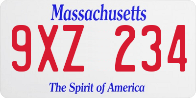 MA license plate 9XZ234