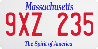 MA license plate 9XZ235