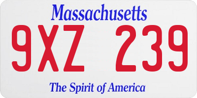 MA license plate 9XZ239