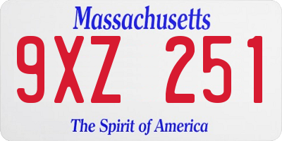 MA license plate 9XZ251
