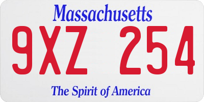 MA license plate 9XZ254