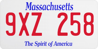 MA license plate 9XZ258
