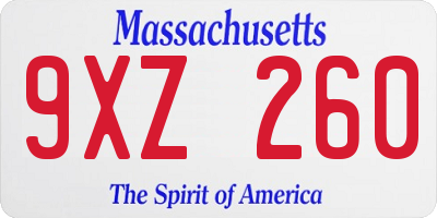 MA license plate 9XZ260