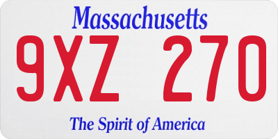MA license plate 9XZ270