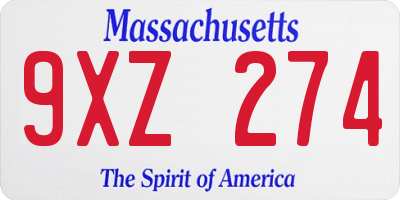 MA license plate 9XZ274