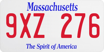 MA license plate 9XZ276