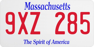 MA license plate 9XZ285