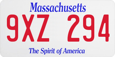 MA license plate 9XZ294