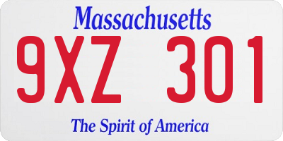 MA license plate 9XZ301