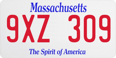 MA license plate 9XZ309