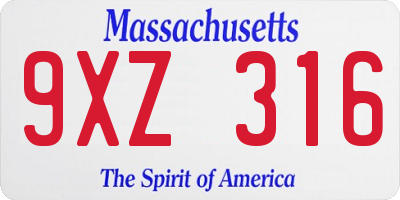 MA license plate 9XZ316