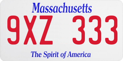 MA license plate 9XZ333
