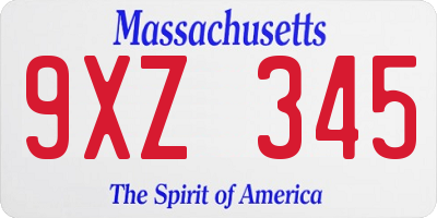 MA license plate 9XZ345