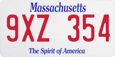 MA license plate 9XZ354