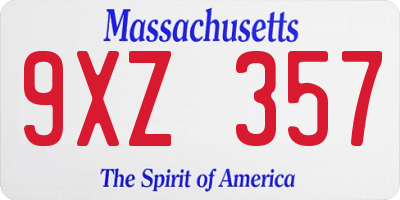 MA license plate 9XZ357