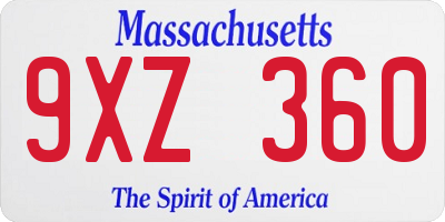 MA license plate 9XZ360
