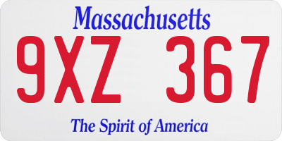 MA license plate 9XZ367