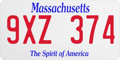 MA license plate 9XZ374