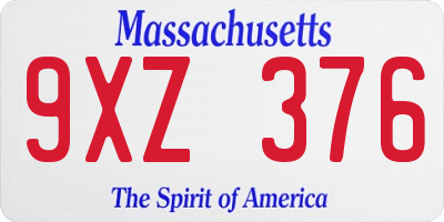 MA license plate 9XZ376