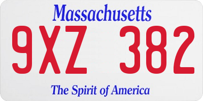 MA license plate 9XZ382