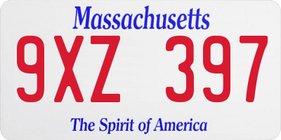 MA license plate 9XZ397