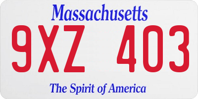 MA license plate 9XZ403