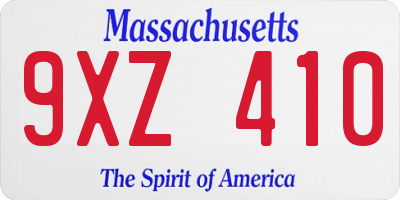 MA license plate 9XZ410
