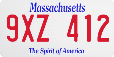 MA license plate 9XZ412