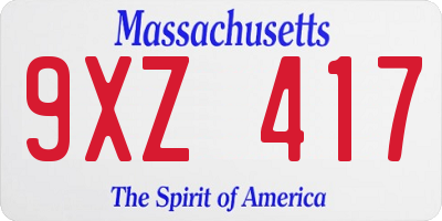 MA license plate 9XZ417