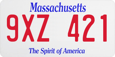 MA license plate 9XZ421