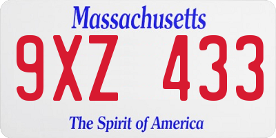 MA license plate 9XZ433