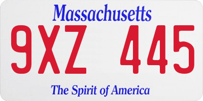 MA license plate 9XZ445