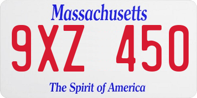 MA license plate 9XZ450