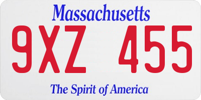 MA license plate 9XZ455
