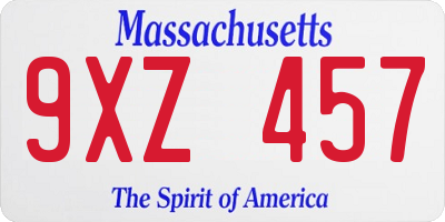 MA license plate 9XZ457