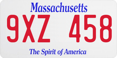 MA license plate 9XZ458